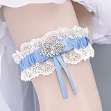 RUNRAYAY Bridal Blau Hochzeit Braut Strumpfband mit Strass Satin Schleife und Spitze für Bräute Bein