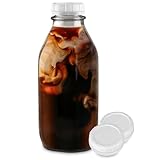 Stock Your Home Liter Glass Milk Bottle with Lid (1 Pack) 32 Oz Jugs and 3 White Caps, Reusable Food Grade Milk Container for Refrigerator, Bottles for Juice, Oat or Plant Milks, Water, Honey