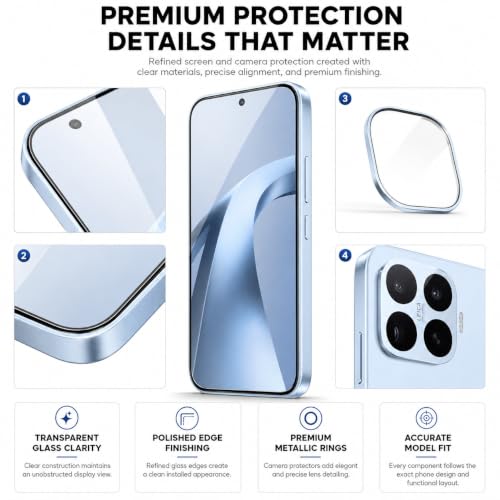 Image of FIRST MART Tempered Glass for Xiaomi 17T 5G with Blue Camera Ring Guard & Installation Kit | HD Clear Edge-to-Edge Screen Protector, Scratch Resistant, Case-Friendly | Pack of 1