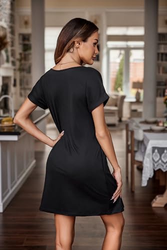 Ekouaer Womens 2 Pack Nightgown V Neck Sleepshirt Short Sleeve Nightshirt Soft Sleep Dress with Pockets3