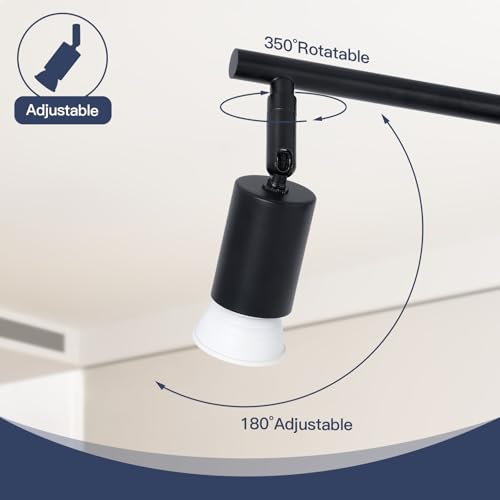 Image of 6-Light Kitchen Track Lighting, Black Adjustable GU10 Track Ceiling Light Kit, Industrial Flush Mount Ceiling Spotlight Fixture for Hallway, Dining Room