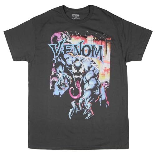 Marvel Venom Men's City in Flames Pastel Hues Adult Graphic Print Short Sleeve T-Shirt (Large)