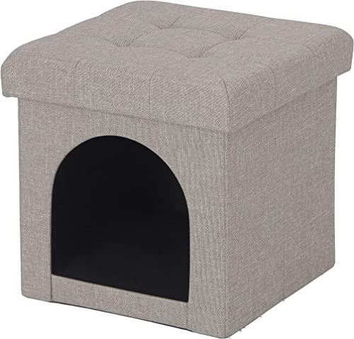不二貿易 ペットハウス 収納スツール 幅30×奥行30×高さ30cm ライトグレー ファブリック 折り畳み可能 mini 53701