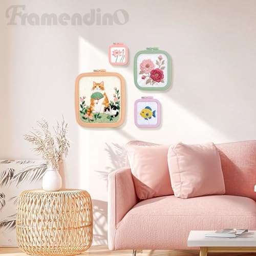 Image of Framendino, 4 Pack Size Square Embroidery Hoops Plastic Cross Stitch Reusable Frames Rings for DIY Sewing Needlework Project