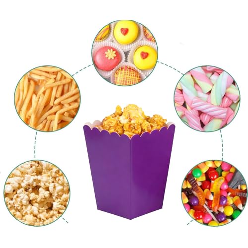Image of Purple Popcorn Boxes Mini Paper Popcorn Box Cardboard Popcorn Container for Birthday Party, Graduation, Wedding, Carnival, Movie Night, Pack of 36
