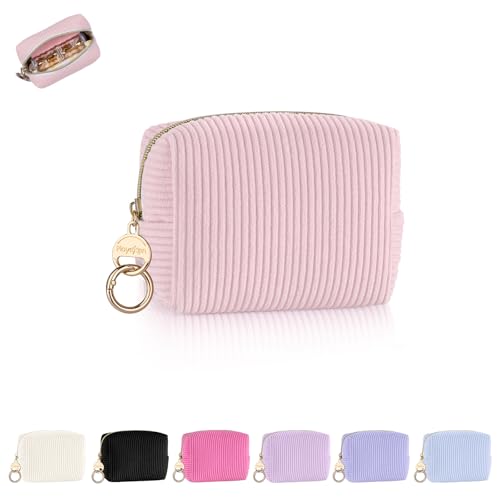Mini Pochette Donna Trucchi Trousse da Borsetta Ragazza Beauty Case Viaggio Rossetti Organizer Velluto Coste Amica Compleanno (Rosa)