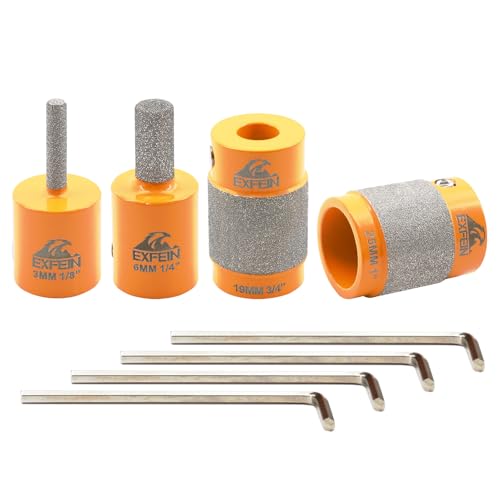 EXFEIN Grinder Bits for Stained Glass - Diamond Grinder Head 1/8", 1/4", 3/4" and 1" Core Stained Glass Grinder Bits & Brazed Diamond Grinder Bit Head, Stain Glass Tools and Supplies for Stained Glass