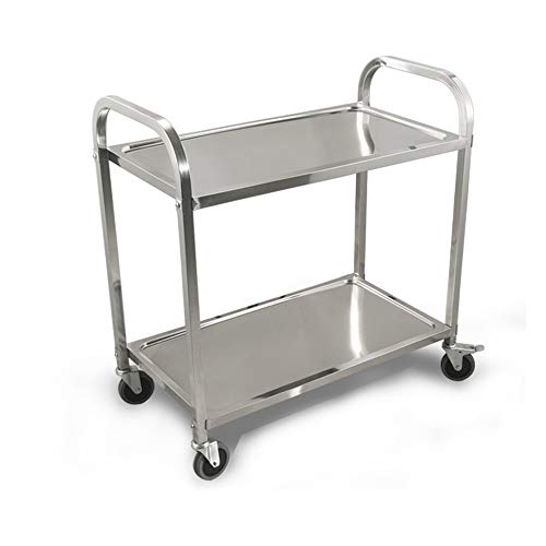 2 Tier, Chariot de Service en Acier Inoxydable, Desserte Cuisine à roulettes, idéal pour des Restaurants Cover