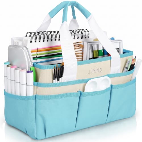 Image of JJRING Craft Organizer Tote Bag Art Storage Caddy Sky Blue and Beige