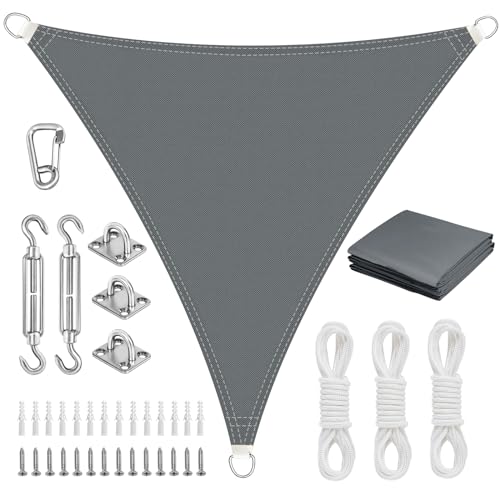 AFXXE Toldo triangular, 4 x 4 x 4 m, con fijación, impermeable, protección solar UV, sin agujeros, adecuado para balcón, jardín, terraza/camping (gris)