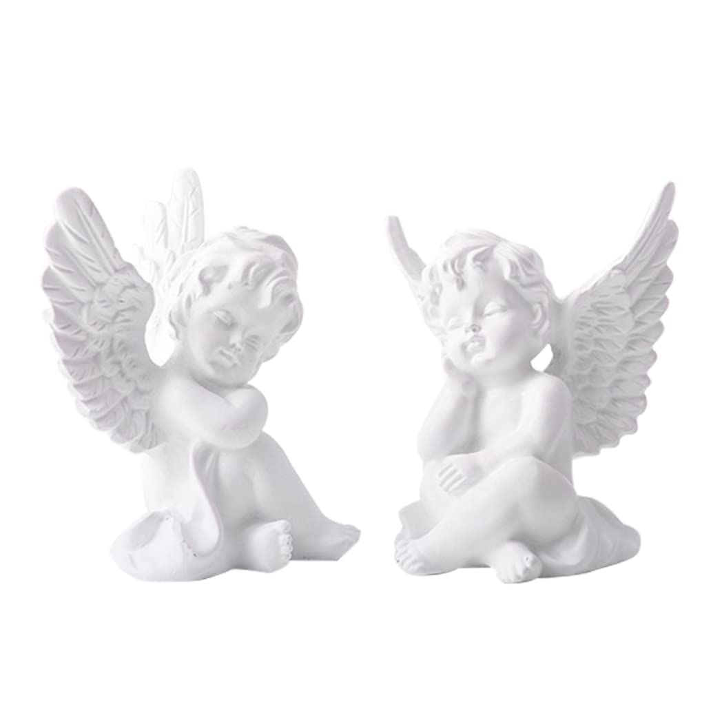 Wedhapy Cherubs Sculpture Cherub Resin Statue Sculpture Decorative Baby Angel Figure Garden Miniature White 2PCS