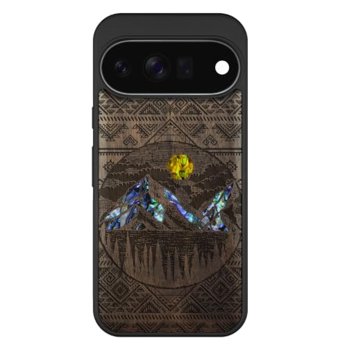 Coque Pixel 11 en noyer véritable Carveit étui magnétique style aztèque premium