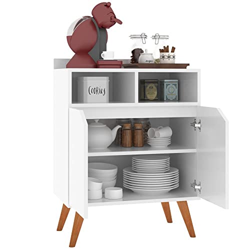 Aparador Buffet Cantinho Café Retrô 2 Portas Modelo PIX Pés Pinus Branco