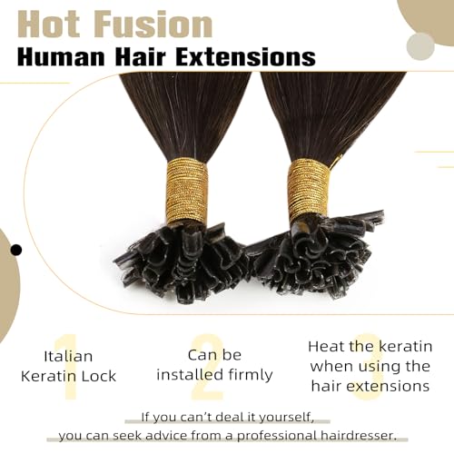 Ugeat Ash Brown Utip Human Hair Extensions Balayage U Tip Hair Extensions Real Human Hair Dark Brown Mix Ash Brown Balayage Natural 18 Inch 50g 50s - Image 2