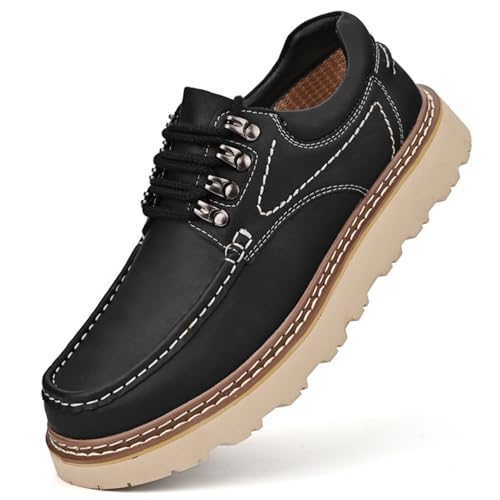 Mens Lace-Up Soft Toe Platform Work Shoes Round Toe Neat Suture Non-Slip Low Top Chunky Shoes for Work Office Dress Outdoor
