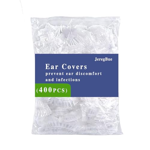 JeregBue 400 Pack Disposable Waterproof Ear Covers for Shower Swimming & Hair Dye - Elastic Clear Plastic Ear Caps for Salon Travel Adults & Daily Use