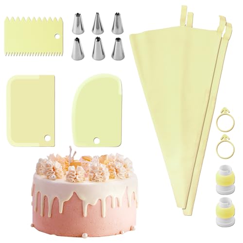 Berriphonia Juego de 15 mangas pasteleras y boquillas de glaseado para repostería, juego de 15 piezas reutilizables para decoración de tartas