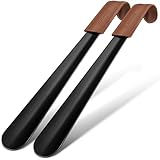 ZOMAKE Calzador de Acero Inoxidable Largo 42CM - Metalico Calzadores Largos,Mango de Cuero Para Mujeres Embarazadas y Personas de La Tercera Edad(2 Piezas Negras)