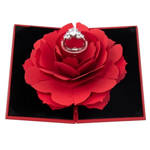 Image of wonuu Engagement Ring Box,Ring Rose Box Surprise Jewelry Storage Holder for Woman as Proposal Engagement Wedding Ring Jewelry Gift Case in Valentine's Day ect. (Rhombus Shaped-Red)