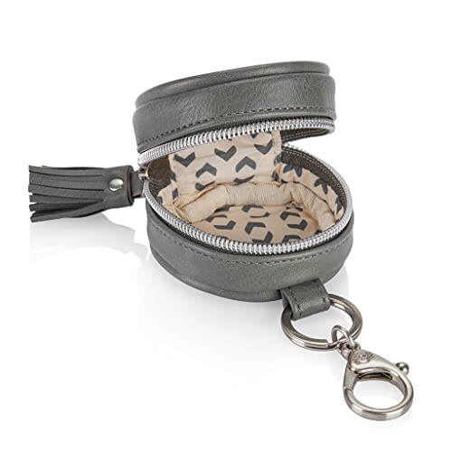 Image of Itzy Ritzy Pacifier Holder Case with Clip - Pacifier Case Includes Clasp to Easily Attach to a Diaper Bag or Purse, Measures 2.5 inch in Diameter and Holds 2 Pacifiers (Grayson)