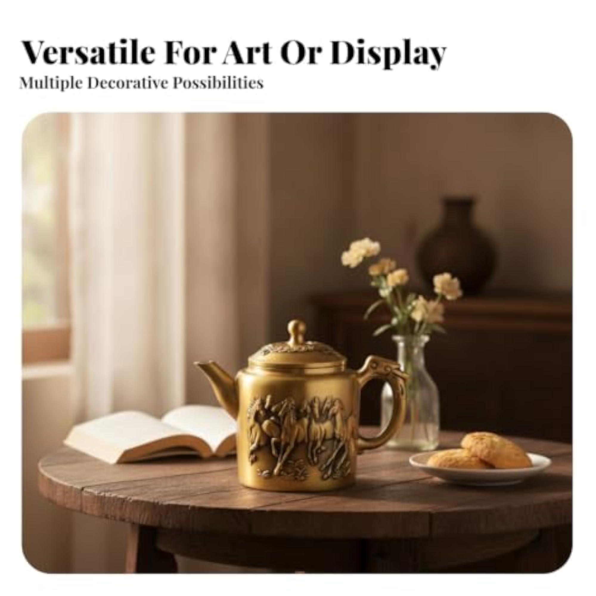 Gold-Toned Brass Teapot Ornament for Decor