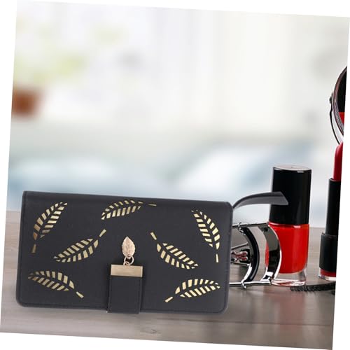 Leather Zipper Clutch Wallet for Women Purse with Card Slots Chic Design for Parties Shopping Daily Use Elegant Black Color3