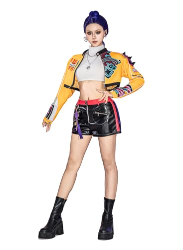 OSIAS Women Rumi Cosplay Costume With Leather Stretch Shorts and Padded Shoulder Jacket (XXL)