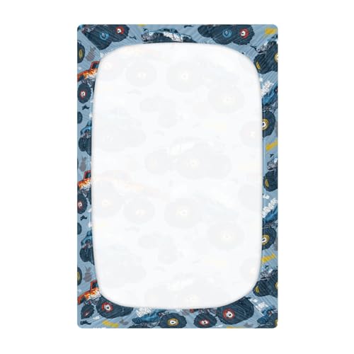 Image of Baby Crib Sheet Monster Truck Cars Crib Mattress for Boys and Girls Playard Sheet Soft Breathable Fitted Baby Mattress Cover 52x28in