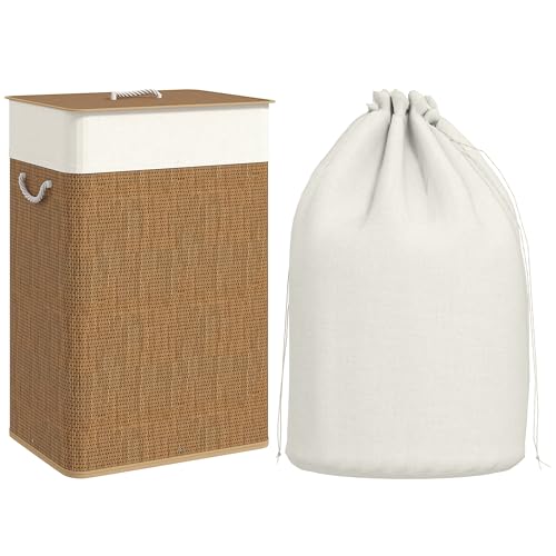 HOMCOM Bamboo Laundry Basket with Lid Laundry Hamper 72L Brown