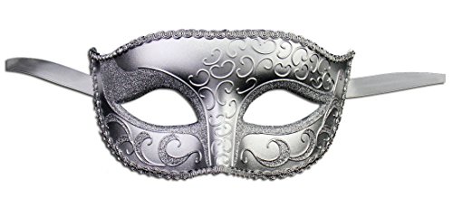 Venetian Masquerade Mask for Women & Men - Unisex Mask for Mardi Gras, Prom, Halloween, Venetian Party, Costume Party & Gift (Silver)