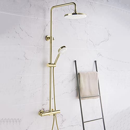 Robinet de douche thermostatique anti-brûlure 38°C ensemble mitigeur or brossé complet - 3