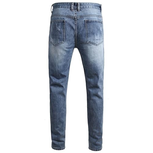 Mens Ripped Jeans Trendy Slim Fit Denim Jeans Straight Leg Stretch Distressed Stacked Pants2