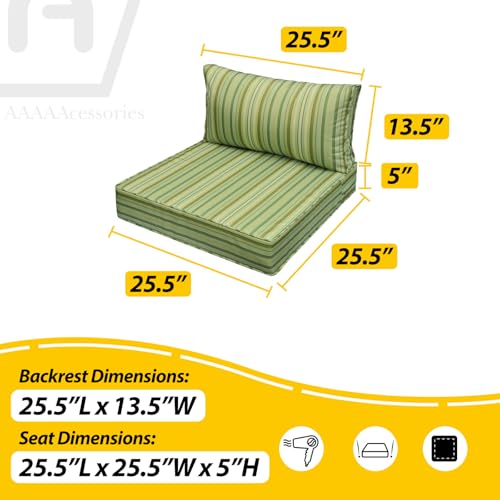 Image of AAAAAcessories Outdoor Seat Cushions for Chairs, Fade-Resistant, Waterproof Patio Furniture Replacement Cushions, 25.5 inch x 25.5 inch x 5 inch + 25.5 inch x 13.5 inch, Set of 4, Mossy Forest Stripe