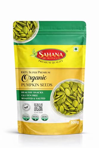 Image of Sahana Premium Organic Pumpkin Seeds, Roasted and Salted, Gluten Free, High Protein, Rich in Fibre(500g)