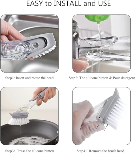 Image of UCRAVO Dish Cleaning Brush Washing Up with Detergent Dispenser Non-Stick Oil Kitchen Cleaning Brush, Long Handle Dishwashing Automatic Sponge Cleaner Multifunctional Household Cleaning Tools