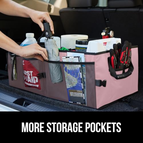 Image of GORILLA GRIP Trunk Organizer for SUV and Cars, Large Capacity, Pink | Heavy Duty Car Trunk Storage Organizer, Collapsible, SUV Accessories, Slip and Water Resistant, Multi Compartment Storage