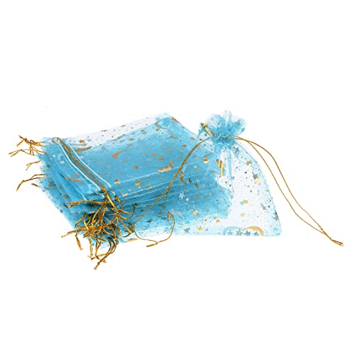 Bolsas de organza con estampado de estrella y luna PATIKIL, mini saquitos con cordón