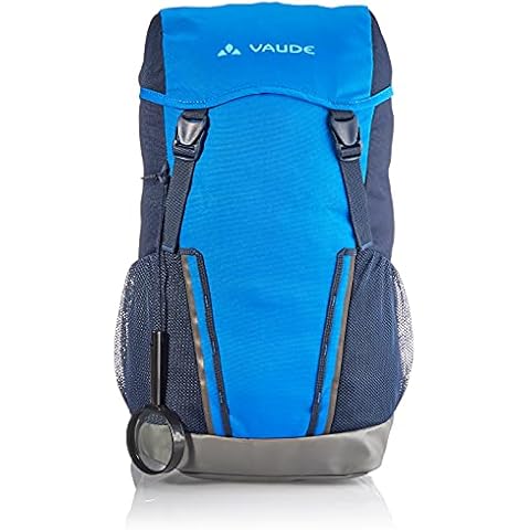 VAUDE Kinderrucksack Jungen & Mädchen Puck blau, komfortabler Wanderrucksack Kinder 14L, Wetterfester Schulrucksack mit Regenhülle & Lupe, viel Stauraum Cover