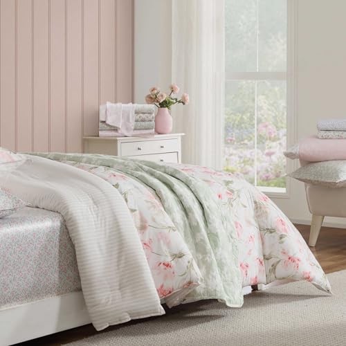 Image of Laura Ashley - Euro Sham, Soft Cotton Ramie Blend, Decorative Bedding Accent, Lightweight, Perfect for Layered Styling, College Dorm Room Essentials (Mila Pink)