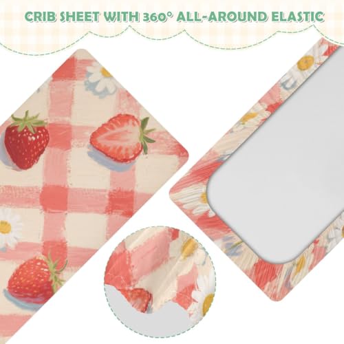 Drap-housse imperméable lit bébé pour chambre décoration fraises rouge