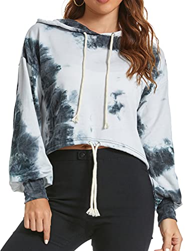 Blooming Jelly Womens Tie Dye Hoodie Black Crop Tops Oversized Sweatshirt Long Sleeve Shirts Fall Lightweight Pullover Tops(Large,Tie Dye