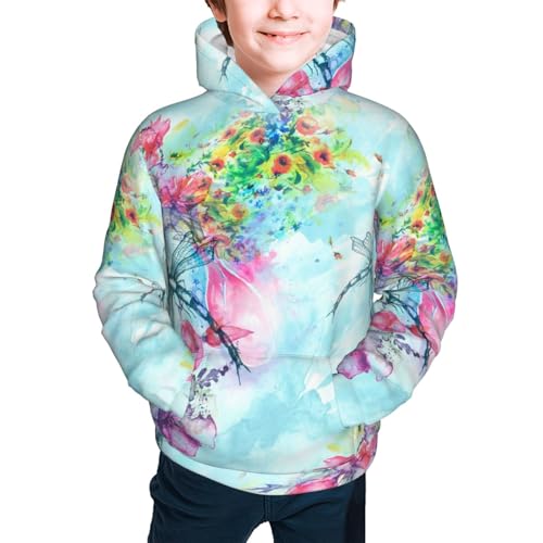 Dragonfly Floral Kid Hoodies Boys Sweatshirts Girls Pullover with Pocket3