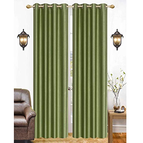 Image of Polyester Eyelet Long Door Curtain, Solid Plain Light Filtering Curtain for Bedroom, Living Room & Home Office, 9 Feet (108 x 48 Inch), Green, Pack of 4