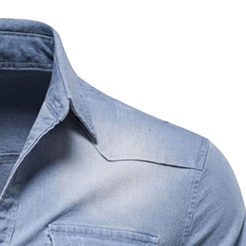 Men's Casual Button Down Denim Shirt Slim Fit Long Sleeve Lapel Jean Shirt Washed Denim Shirts with Chest Pockets3