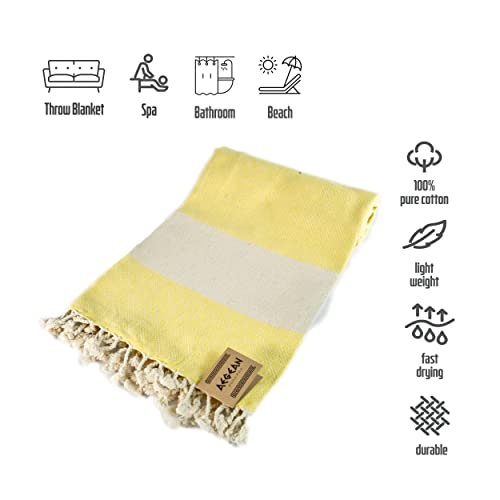 Aegean Turkish Beach Towel (37 X 73) For Adult - Prewashed For Soft Touch, 100% Cotton - Quick Dry Bath Towels With Amazing Colors - Unique Turkish Towels For Bathroom, Spa, Yoga Peshtemal- [Neon Y] #TOP2