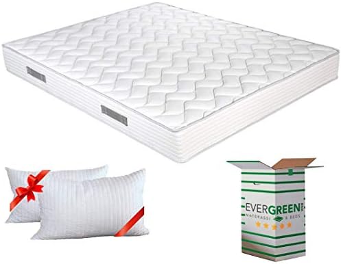EVERGREENWEB Mattress 135x190 cm in WATERFOAM Height 20cm Polyurethane Foam, Ergonomic + 2 Memory Foam flakes Cushion, White Cover, Massage Effect, For All Slatted Bed Frames, Orthopaedic | FASHION