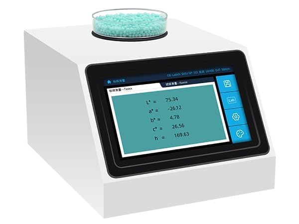 Large-Aperture Spectrophotometer Masterbatch Colorimeter with 33 Standard Light Sources Color Spaces CIE LAB,CIE LUV,LCh,Hunter Lн, ан, bн,Yxy,XYZ,Musell,s-RGB,βxy 2° and 10° Standard Observers