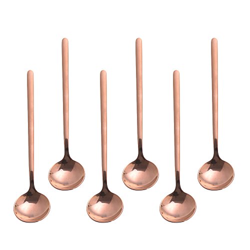 Espresso spoons 1810 Stainless Steel6-piece Vogue Mini Teaspoons set for Coffee Sugar Dessert Cake Ice Cream Soup Antipasto cappuccino5 Inch frosted handleby Pukka Home Rose gold