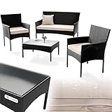 Juskys Ensemble de Meubles en polyrotin Fort Myers 4 Personnes avec canapé 2 Places, 2 cha...