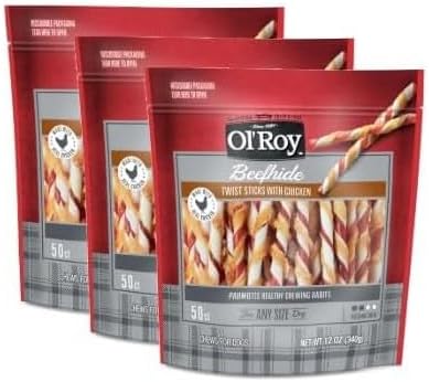 OLs -Roy Rawhide Chicken Sticks Dog Treats, Chicken Flavor, 5 Inch, -50 Count, -3 Pack